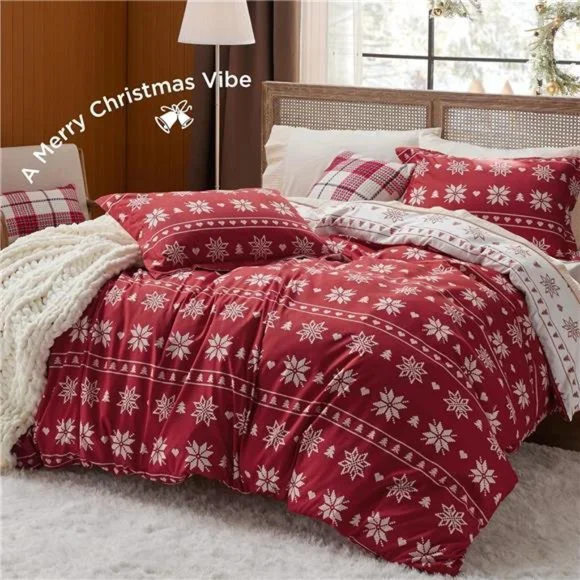 Christmas Duvet Cover King Reversible Snowflake Printed Red White NWT - Picture 5 of 5